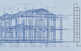 Architectural sketches depicting different phases of house construction