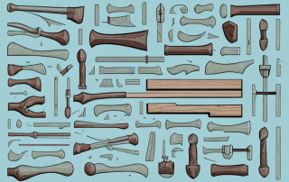Traditional carpentry tools like a hammer