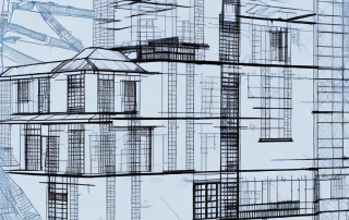 A detailed construction timeline chart with various stages of a house being built