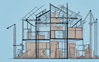 A house under construction with various construction tools and materials