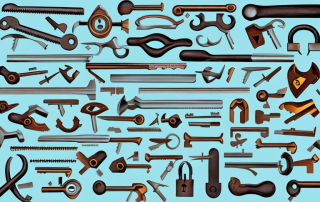 Various tools and equipment typically used by a locksmith