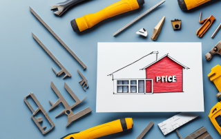 A newly built house with a price tag hanging from it