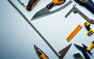 Various tools and equipment typically used by a drywall builder