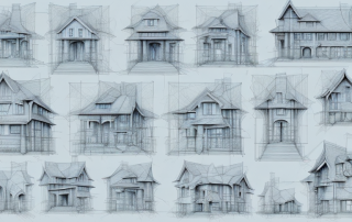 A variety of architectural house sketches