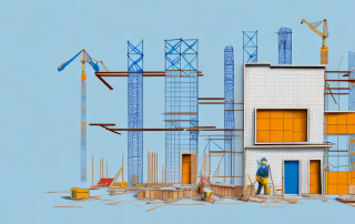 A construction site with a half-built house