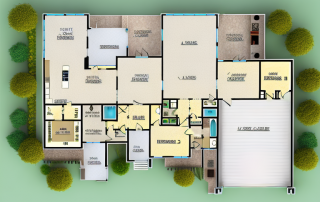 An ideal floor plan for a single-family house with a garage