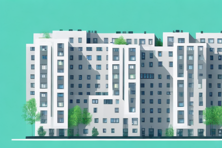 A multi-story building with clear demarcations to indicate four separate apartments