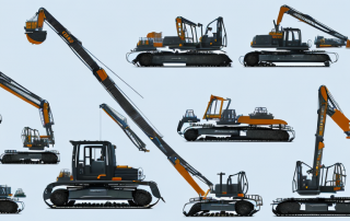 Various construction equipment like cranes