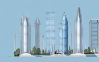 Various architectural structures such as a skyscraper