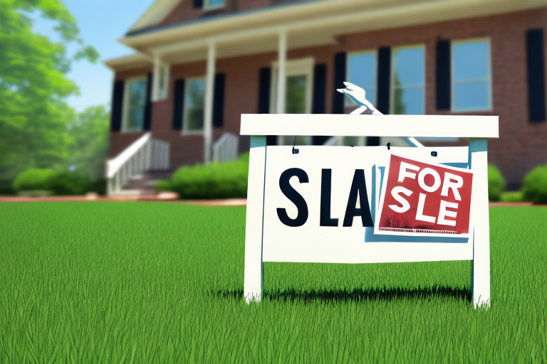A house with a for sale sign in the front yard