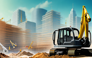 A construction site with a prominent