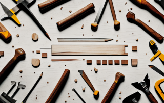 Various carpentry tools such as a hammer