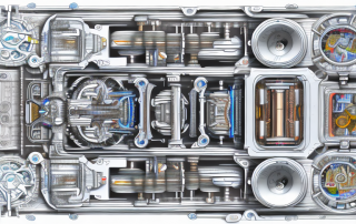 A detailed cross-section of a complex mechanical device