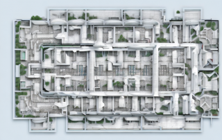 A detailed cross-sectional view of a building