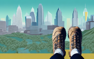 A pair of hiking boots on a trail