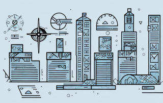 A cityscape with outlined buildings in the planning phase