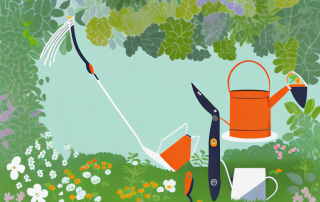 A variety of gardening tools like a trowel