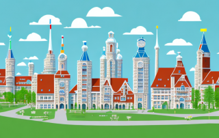 The bavarian landscape with various types of buildings (residential