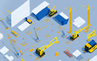A construction site setup with various equipment like cranes