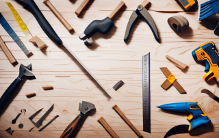 Various carpentry tools such as a hammer
