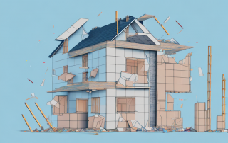 A house under construction with various building materials scattered around