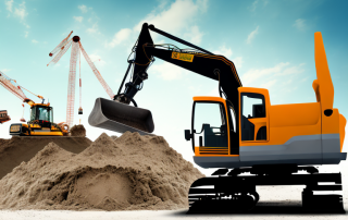 Various construction tools and equipment such as a bulldozer