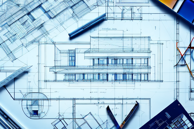 A drafting table with architectural blueprints