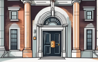 A bank building with a large vault door open