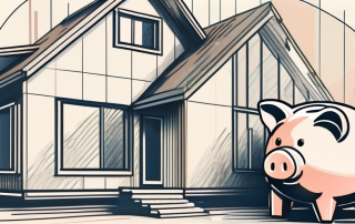 A house under construction with a piggy bank in the foreground