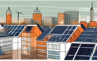Solar panels on rooftops in a stylized depiction of hannover's cityscape