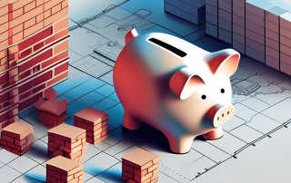 A piggy bank on top of a pile of bricks