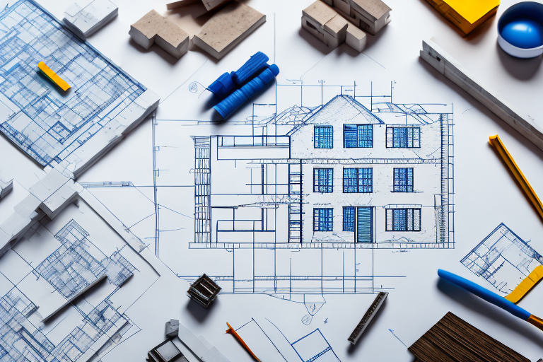 A house under construction with various building materials scattered around