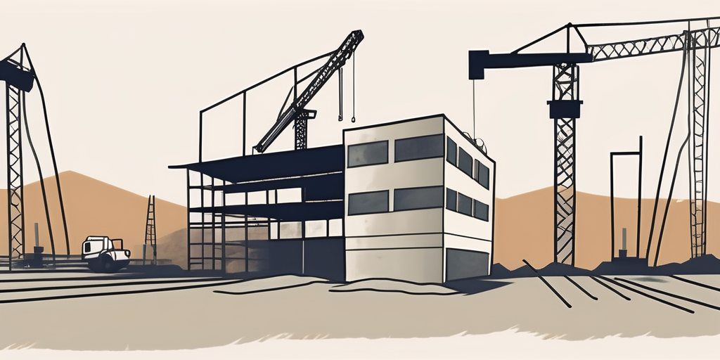 A construction site with a forgotten sign indicating the start of construction