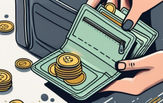 A wallet swiftly receiving a flow of coins and banknotes