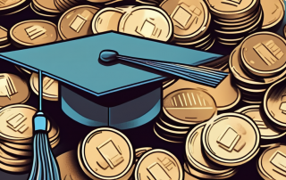 A graduation cap sitting on top of a pile of coins