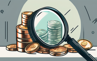 A magnifying glass focused on a stack of coins