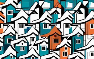Various houses with different percentage symbols floating above them