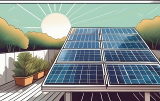 A photovoltaic solar panel system on a rooftop