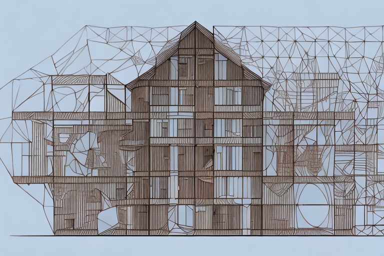 A massive wooden house with different sections cut away to reveal the internal structure