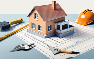 A piggy bank sitting on top of a blueprint of a house