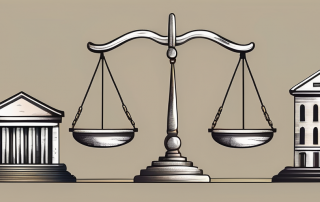 Various bank buildings of different sizes on a balance scale