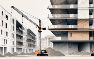 A construction site with cranes and buildings in progress