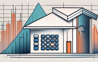 A house with a calculator and some financial charts to symbolize the calculation of mortgage rates
