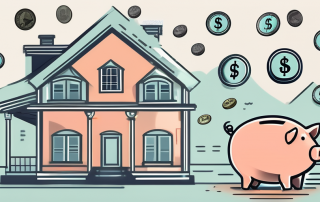 A house with a variety of financial symbols like coins