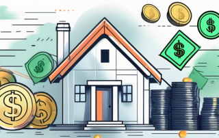 A house with a tag showing a reduced price