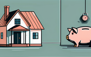 A house with a combination lock on the door and a piggy bank on the side