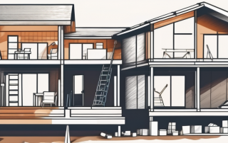 A house under construction with various construction tools and a checklist