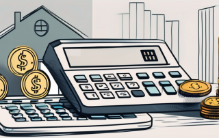 A house with a calculator and some coins