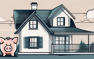 A traditional house with a piggy bank on the side