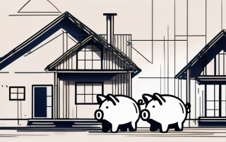 A house under construction with a piggy bank next to it